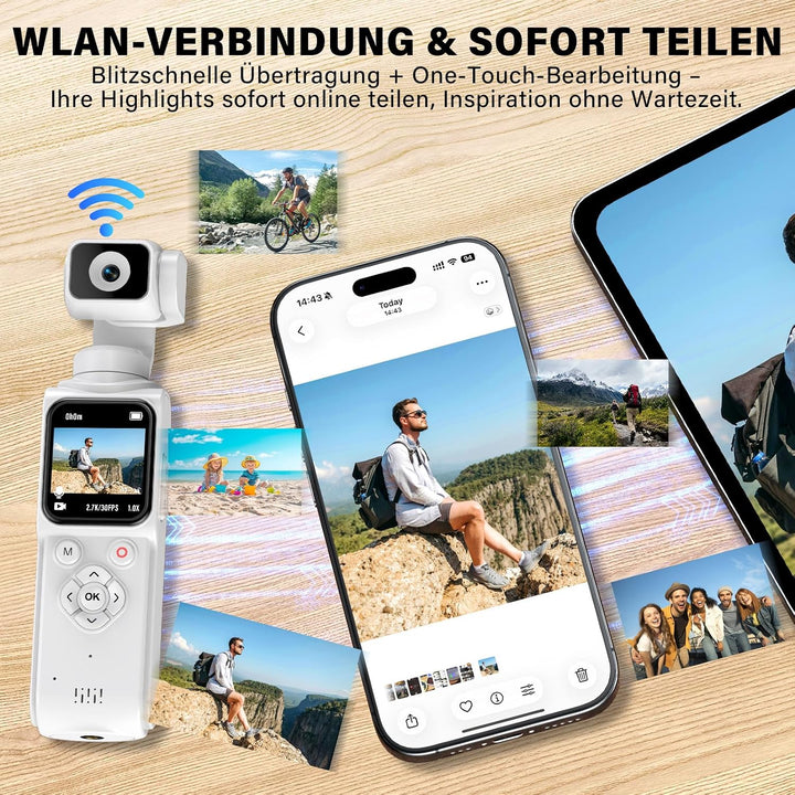 Action Kamera 4K, Vlog Kamera mit 1,72-Zoll-Touchscreen und 2-Achsen Stabilisierung, Digitalkamera m