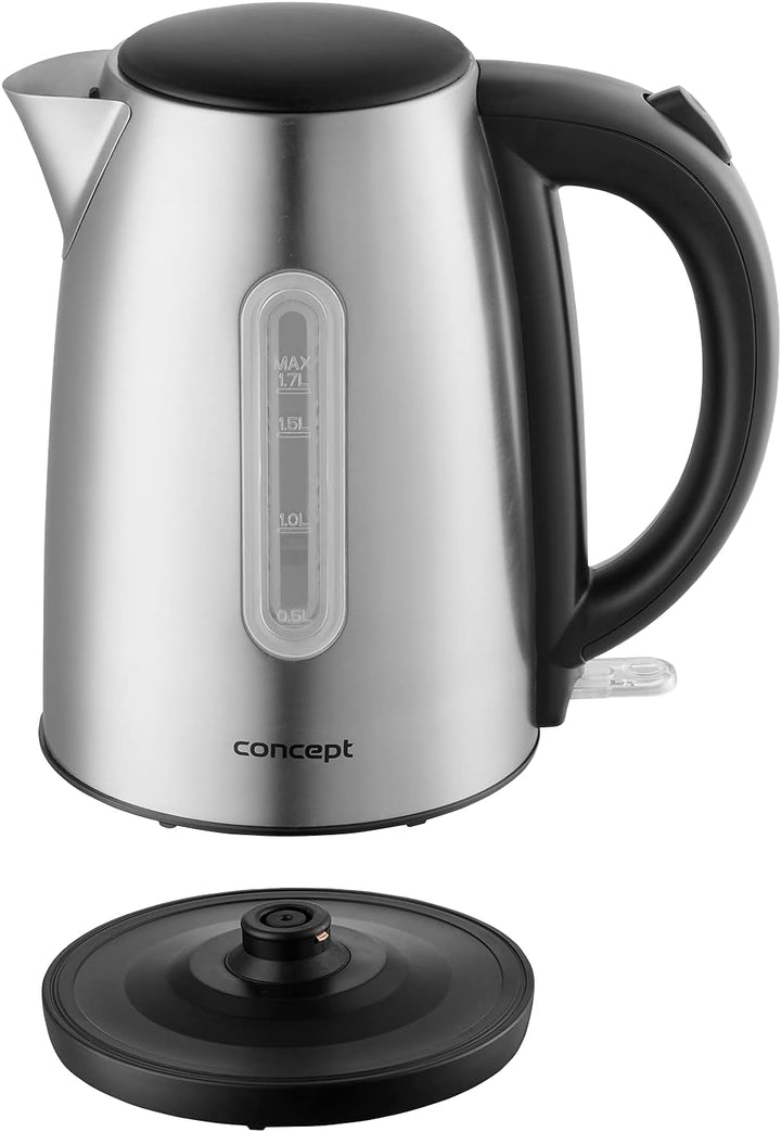 CONCEPT Hausgeräte RK3320 Edelstahl Wasserkocher, 1,7 L, 2200 W, in dunkler Edelstahlfarbe