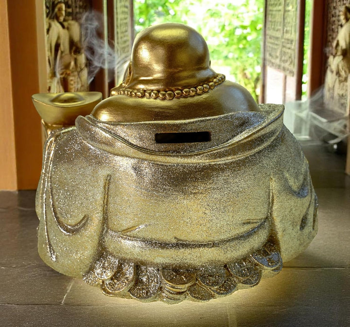 Kremers Schatzkiste grosse Spardose Glücksbuddha 18 cm Deko Sparschwein Figur Happy Buddha