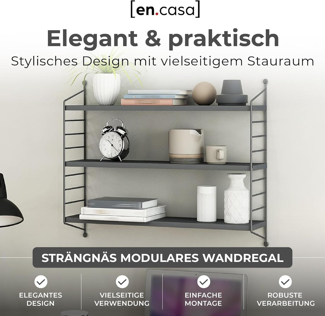 [en.casa] Modulares Wandregal Strängnäs Metallregal Dunkelgrau Hängeregal mit 3 Regalböden Badregal
