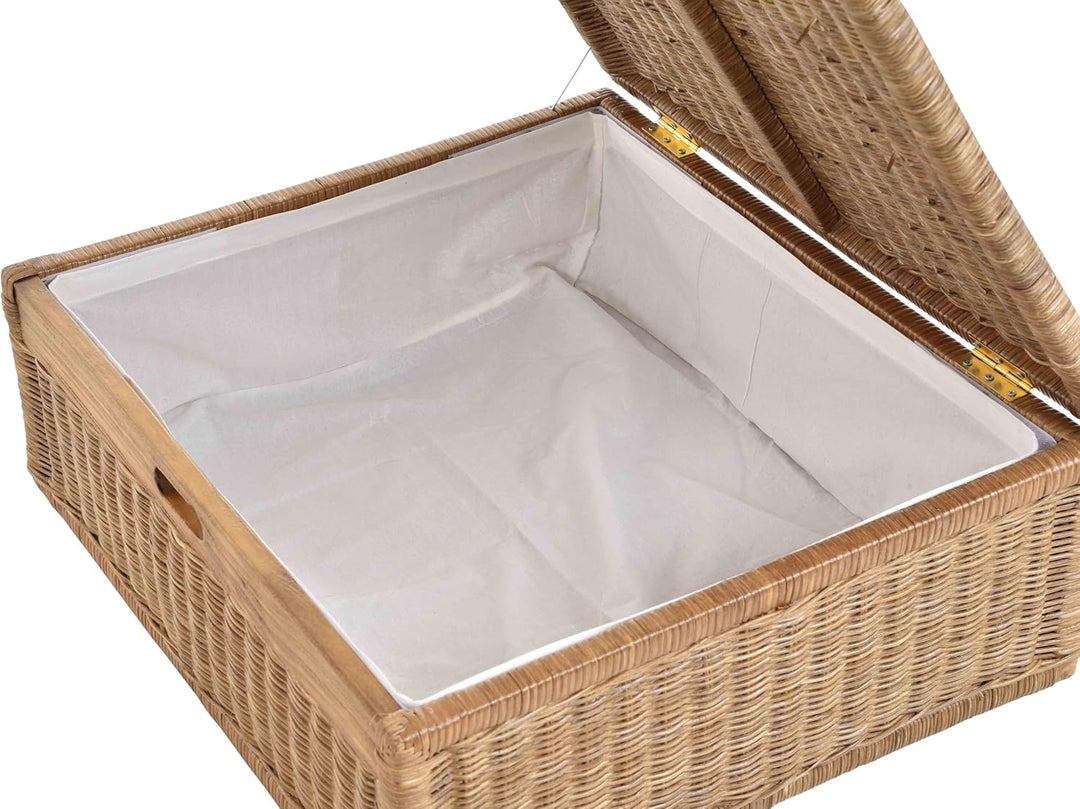 Grosser Unterbett Schub aus Rattan 64x58x25cm / Unterbettkommode mit Deckel, Bett Kasten Korb Kleide