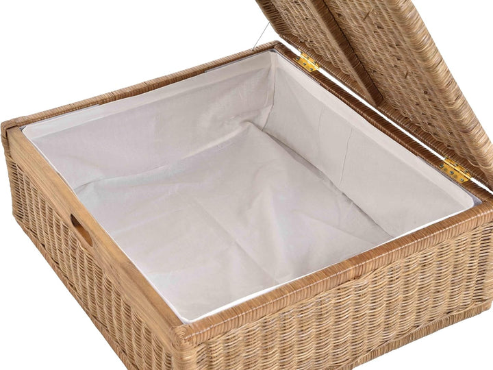Grosser Unterbett Schub aus Rattan 64x58x25cm / Unterbettkommode mit Deckel, Bett Kasten Korb Kleide