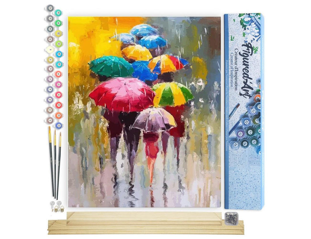 Figured'Art Malen Nach Zahlen Erwachsene Mit Rahmen Schirme im Regen - Paint by Numbers Basteln DIY