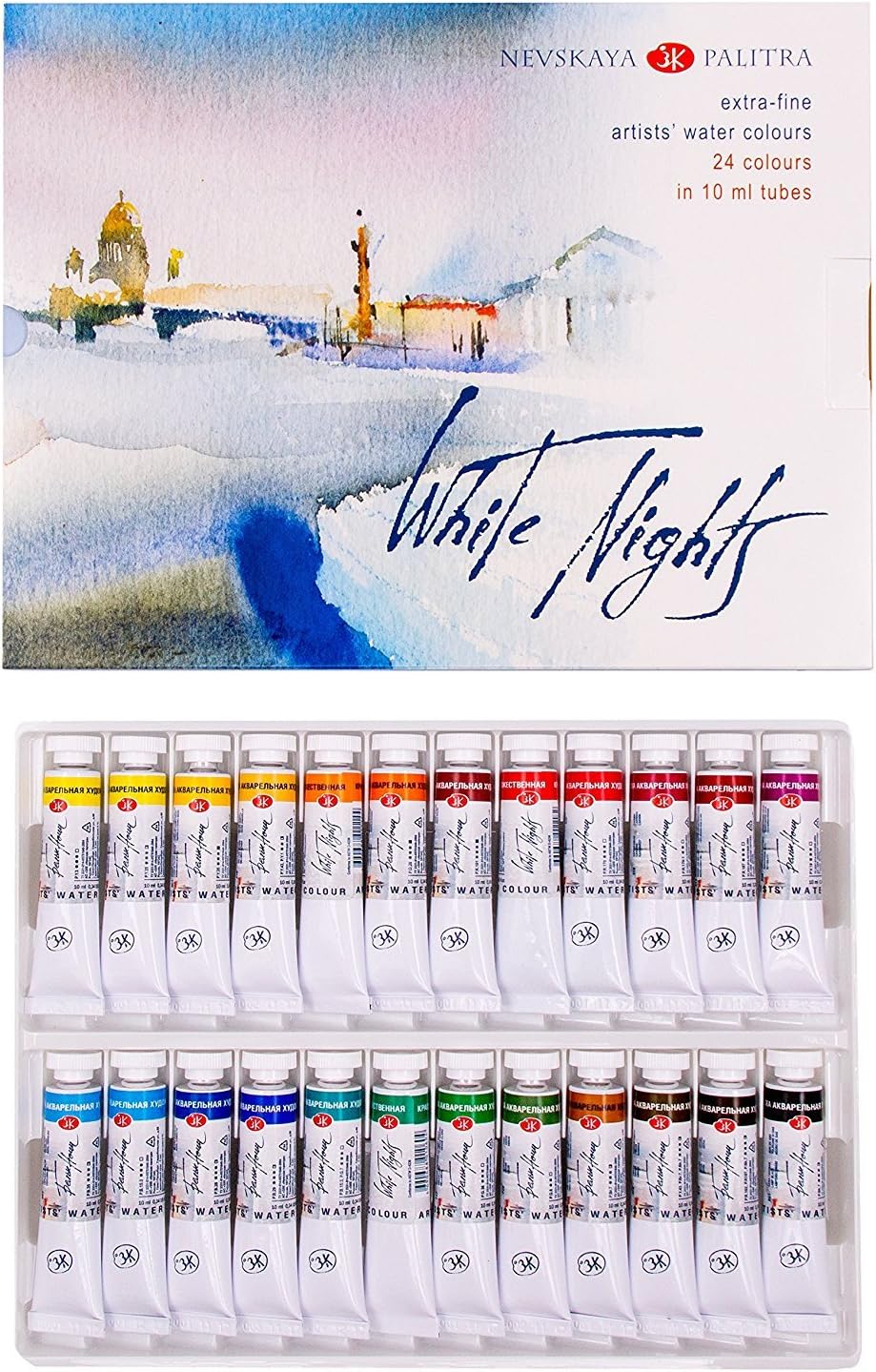 Honsell 11228 - White Nights Künstler Aquarellfarben im Set mit 24 Farben à 10 ml in Tuben, 24 Farbe
