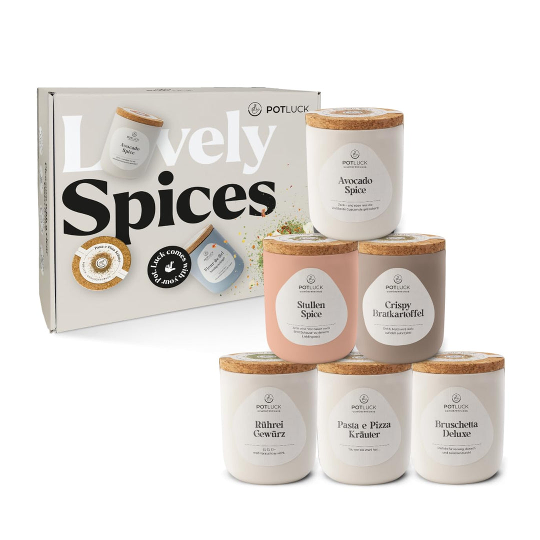 POTLUCK I 6er Gewürzset I 6 erlesene Gewürzmischungen I Ideal als Geschenk I Wiederverwendbarer Kera