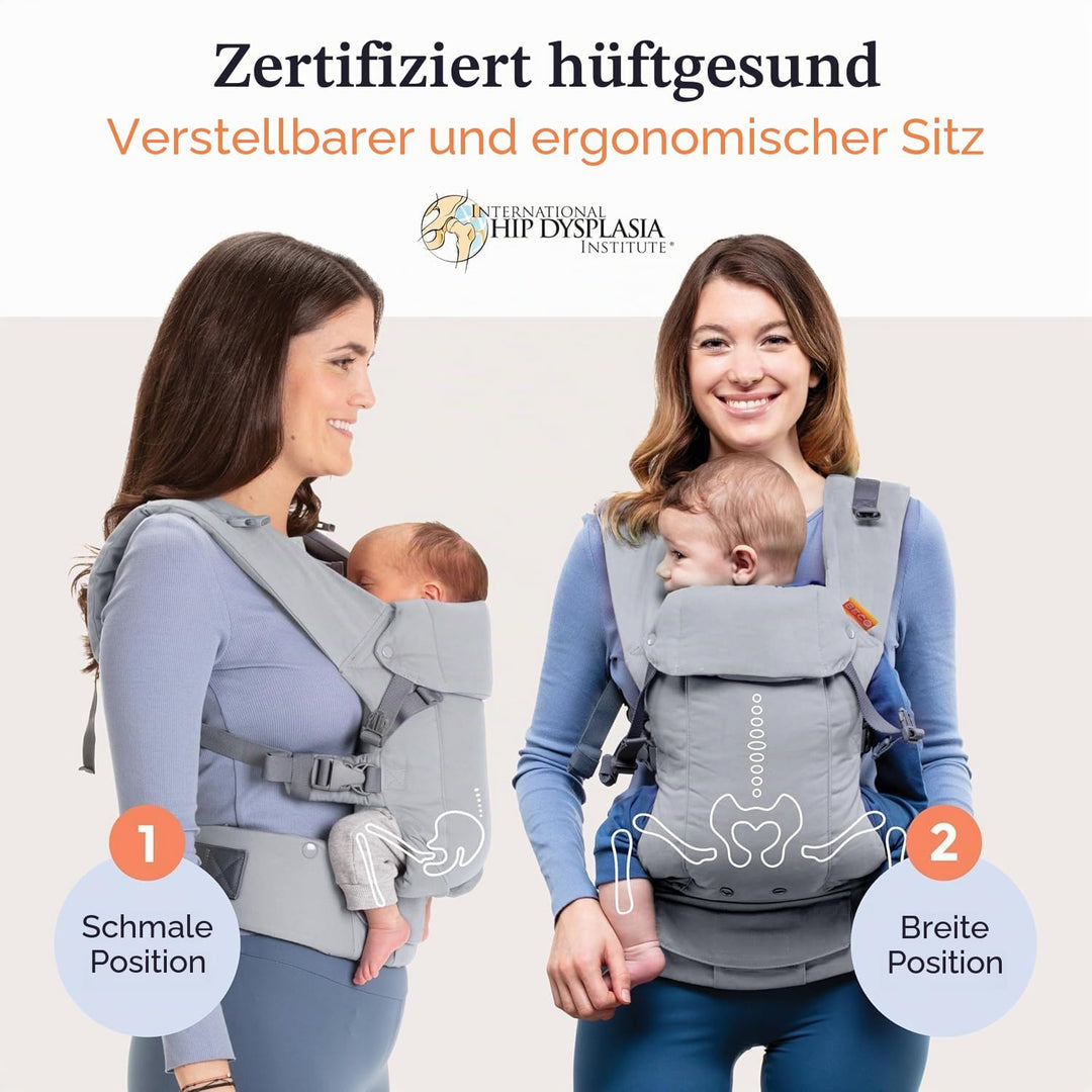 Beco Gemini Babytrage Neugeborene ab Geburt bis Kleinkind-4 Tragepositionen Baby Trage aus 100% Baum