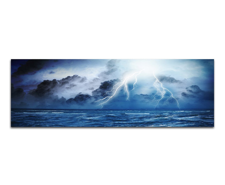 Paul Sinus Art Panoramabild auf Leinwand und Keilrahmen 150x50cm Meer Sturm Wolken Gewitter blitze N