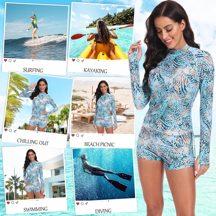 UNIQUEBELLA Rash Guard Damen, UV-Schutz UPF 50+ Langarm Surf Shirt mit Schönen Mustern Bademode Bade
