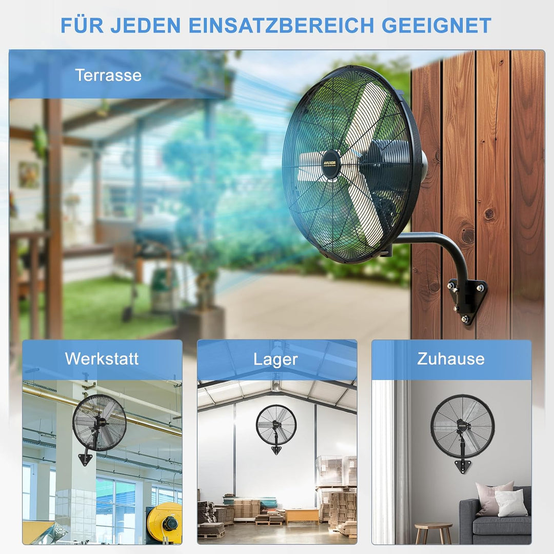 Industrieller Wandventilator Outdoor 50 cm mit Fernbedienung, BLDC Motor (bürstenlos), 90° Oszillati