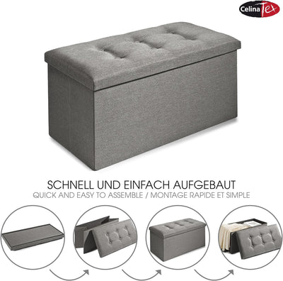 CelinaTex Falthocker XL 76 x 38 x 38 cm grau Sitzbank mit Stauraum Truhe faltbar mit Deckel gepolste