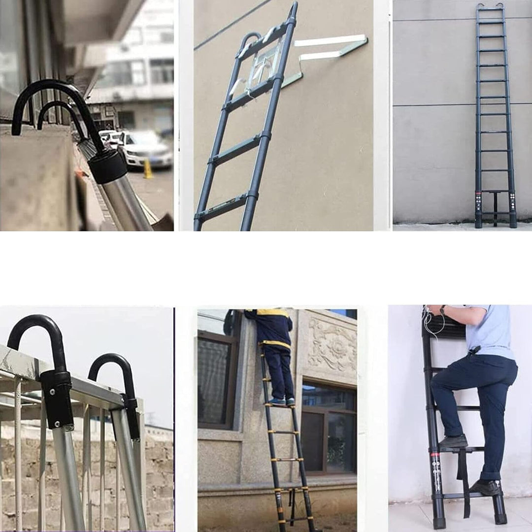 10,5FT Telescopic Ladder Aluminum Extension Ladder with Detachable Hooks Safe & Compact, Collapsible