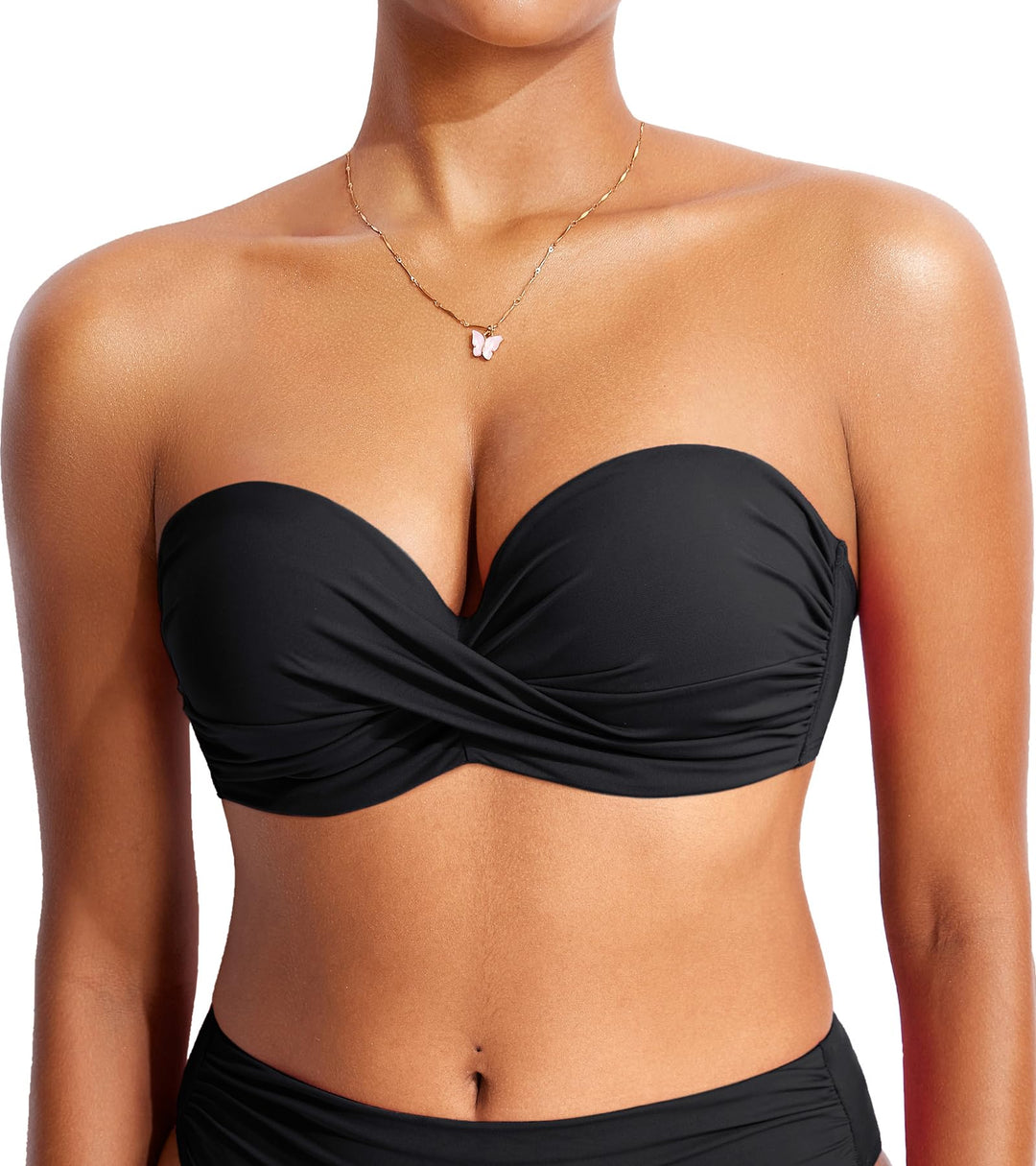 DOBREVA Damen Bikini Oberteil Halfter String Trägerloser Gepolsterte mit Bügel Bademode - BH Grössen