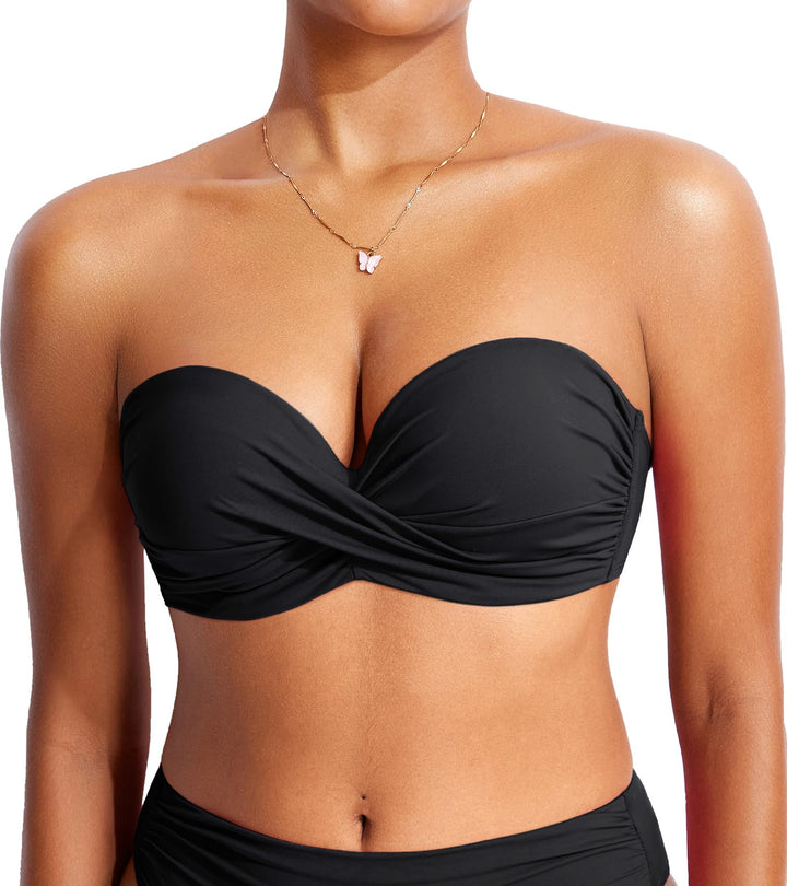 DOBREVA Damen Bikini Oberteil Halfter String Trägerloser Gepolsterte mit Bügel Bademode - BH Grössen