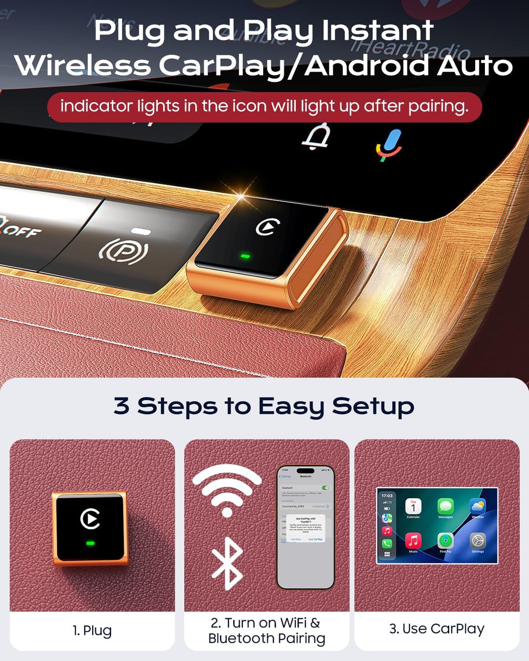 CarPlay Wireless Adapter 2026, verbessertes Aluminiumgehäuse für Apple CarPlay & Android Auto, wande