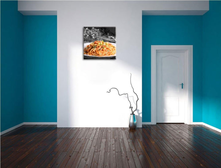 anmutiger Hengst auf Wiese, Format: 70x70 auf Leinwand, XXL riesige Bilder fertig gerahmt mit Keilra