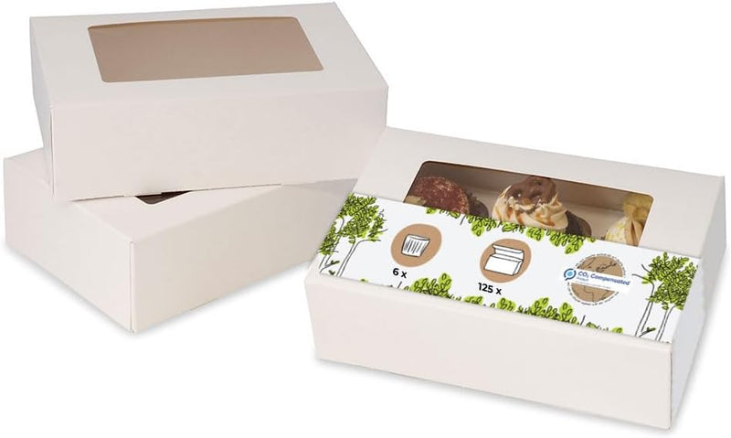BIOZOYG 6er Cupcake Muffin Box Karton mit grossem Sichtfenster inkl. Einlage I 125 Stück Patisseries
