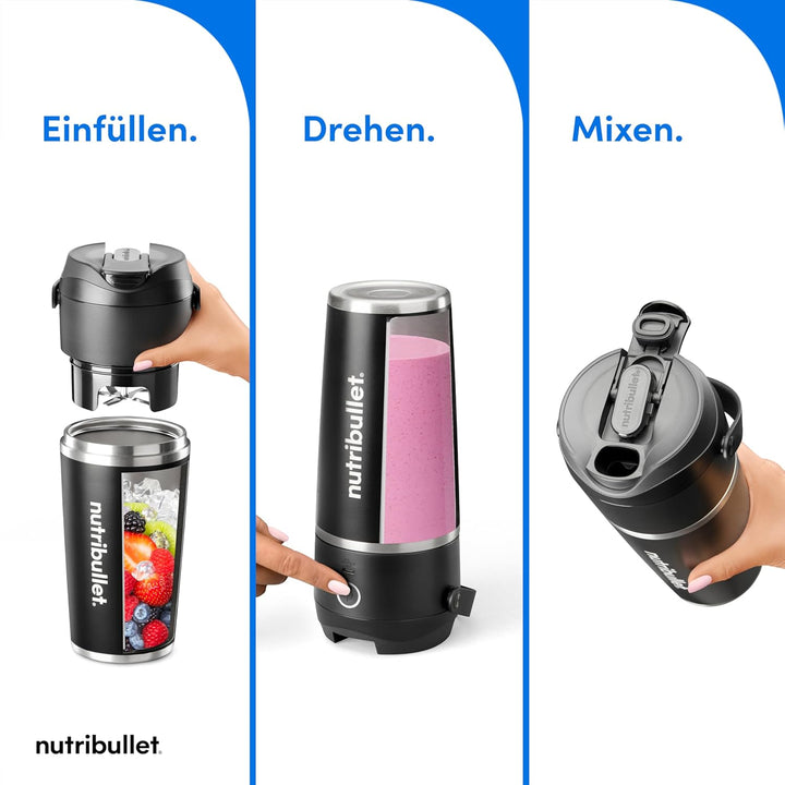 nutribullet Flip tragbarer Mixer, 590ml isolierter Edelstahlbecher, hält bis zu 24 Stunden kalt, mix