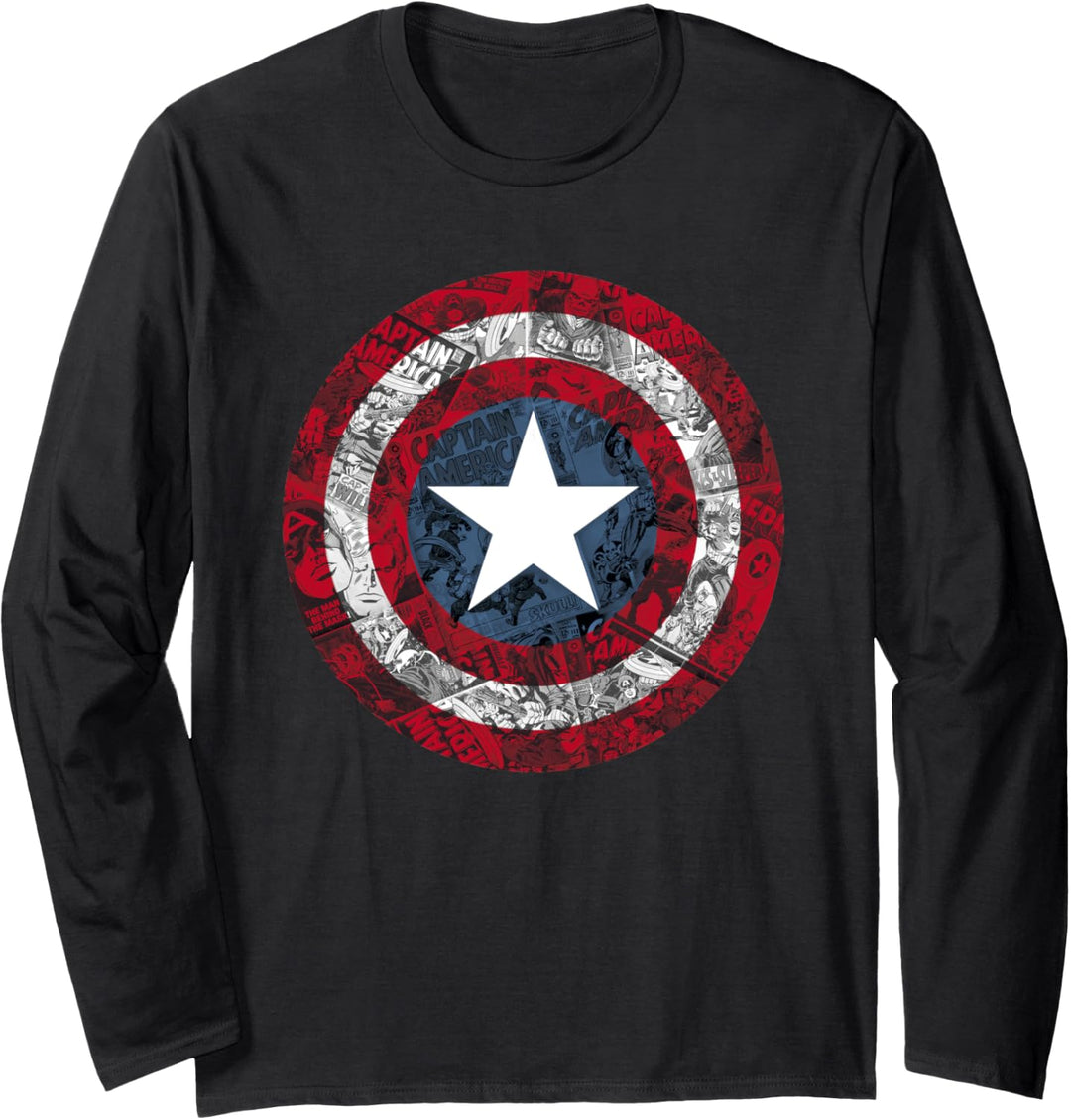 Marvel Captain America Shield Comic Page Fill Logo Langarmshirt