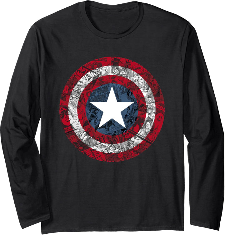 Marvel Captain America Shield Comic Page Fill Logo Langarmshirt