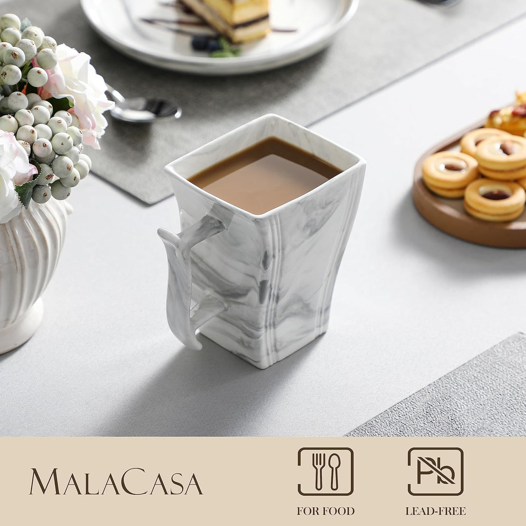 MALACASA Porzellan Kaffeetassen 6er Set, 470 ml Kaffeetassen mit Henkel, Grosse Keramik Kaffeetasse,