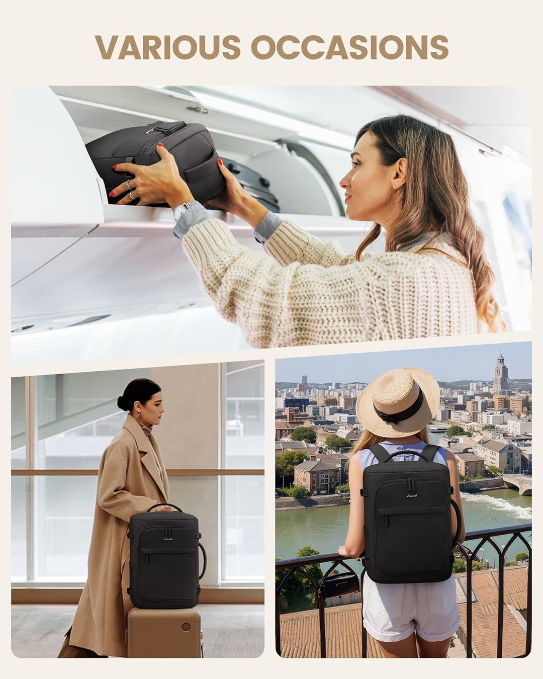 LOVEVOOK Reiserucksack Damen Herren, Handgepäck Rucksack Flugzeug, Travel Backpack Women, Laptop Ruc