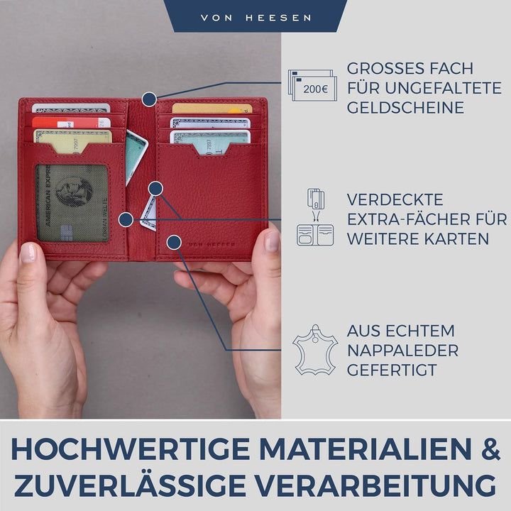 VON HEESEN® Leder Geldbörse Herren & RFID Schutz I Echtleder Geldbeutel für Männer & Damen I Portemo