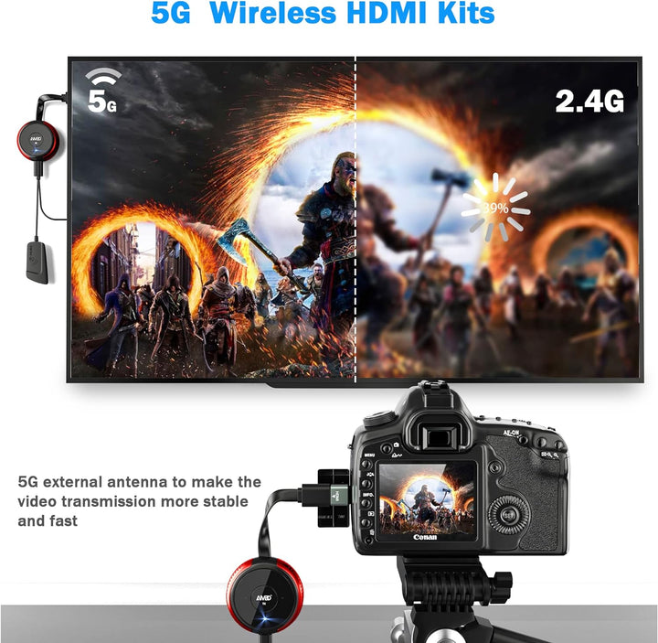 Wireless HDMI Transmitter, 5G/2,4G Drahtloser HDMI-Sender Drahtloser HDMI 164ft/50m Reichweite Full