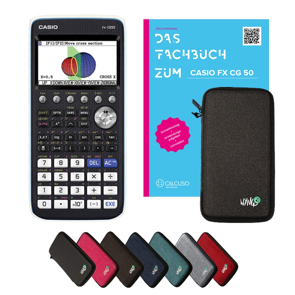 CALCUSO Standardpaket: Casio FX CG 50 + WYNGS Schutztasche dunkelgrau + CALCUSO Fachbuch + Erweitert