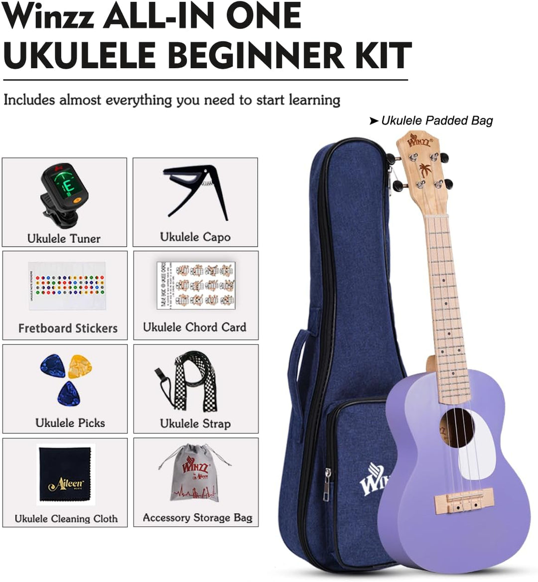 Winzz Ukulele Kinder Sopran, Ukulele Erwachsene Anfänger Set, 21 Zoll, mit 9 Zubehör, Kleine Einstei