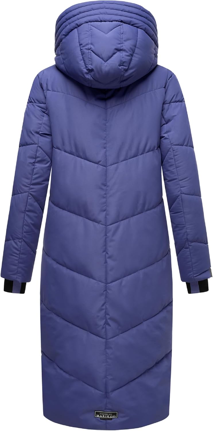 MARIKOO Damen Wintermantel Warmer Steppmantel lang mit Verstellbarer Kapuze und hohem Kragen Nadaree