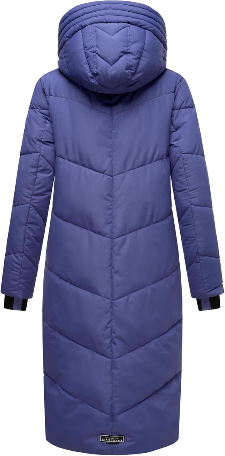 MARIKOO Damen Wintermantel Warmer Steppmantel lang mit Verstellbarer Kapuze und hohem Kragen Nadaree