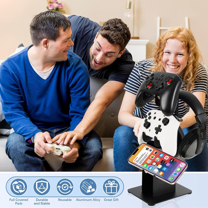 3-stöckig Spielkonsole & Kopfhörer Halterung Gamepadhalterung Kopfhörerhalterung Ständer 3 Schwarz,