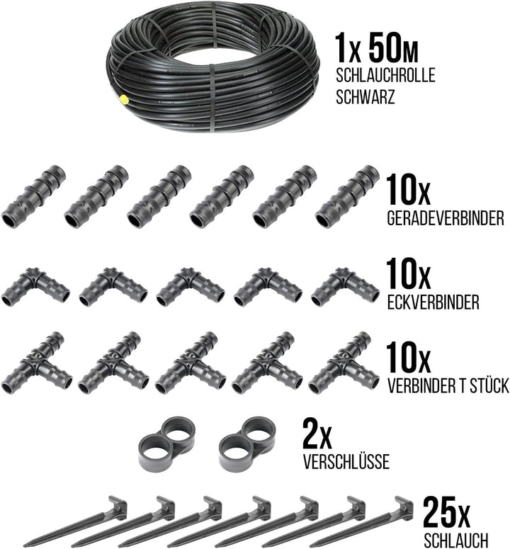 HaGa® Bewässerungsset - 50 Meter Tropfschlauch 16mm ohne Druckkompensierung inkl. Zubehör - Perlschl