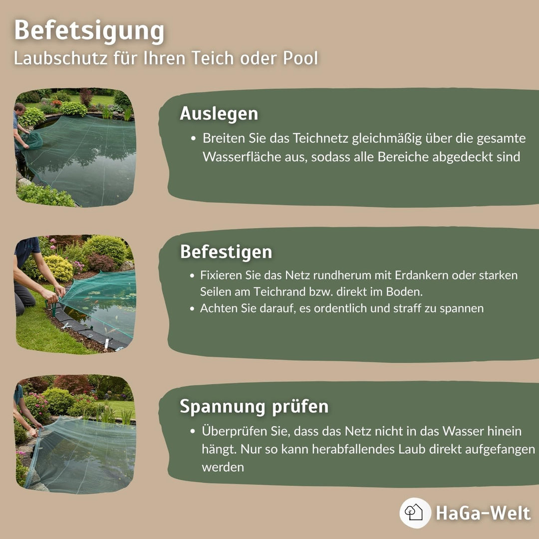 HaGa Premium Teichnetz &amp; Pool Abdecknetz – 2,6 m Breite | 15m Länge | dunkelgrün – UV-beständiges, f