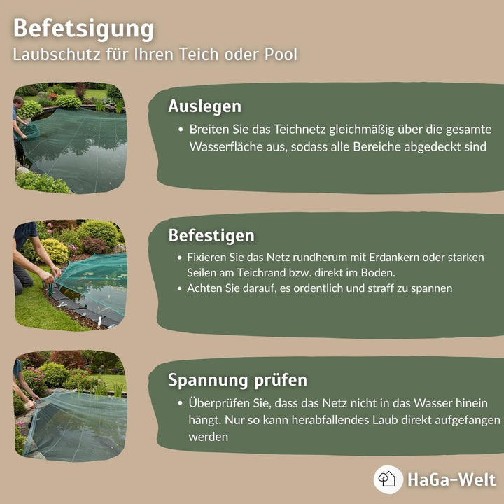 HaGa Premium Teichnetz &amp; Pool Abdecknetz – 2,6 m Breite | 15m Länge | dunkelgrün – UV-beständiges, f