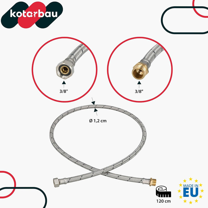 KOTARBAU® Flexschlauch 3/8 Zoll - Wasserschlauch - 120 cm - Panzerschlauch - Aussengewinde x Innenge