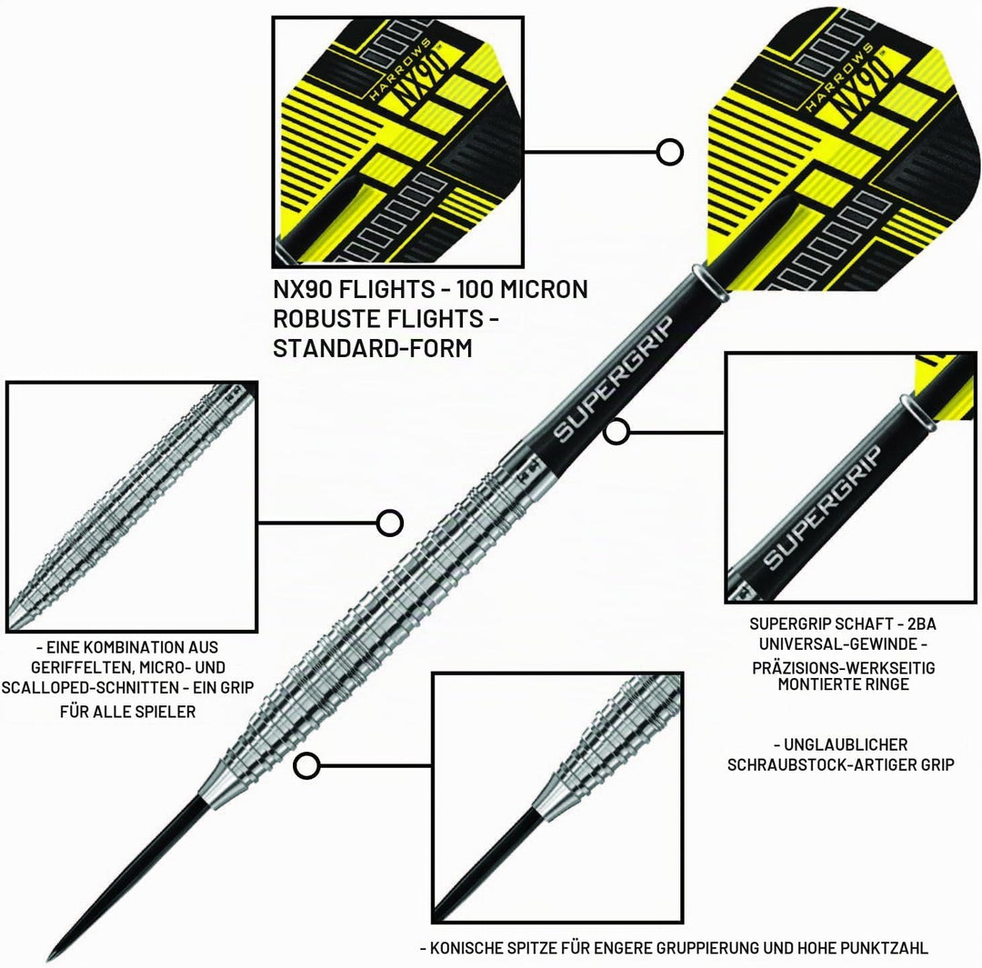 Harrows Steel Darts NX90 90% Tungsten Steeltip Dart Steeldart Hochwertiger Tungsten Dart 24 Gramm, 2