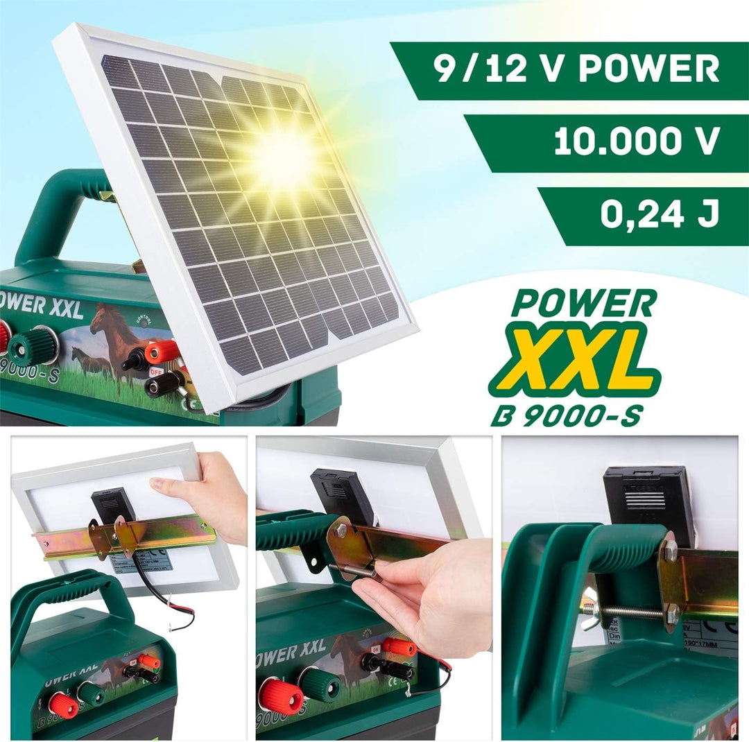 B 9.000-S Solar-Weidezaungerät 9V/12V, inkl. 9V Batterie, Megapower, Hocheffektives Solarmodul – seh