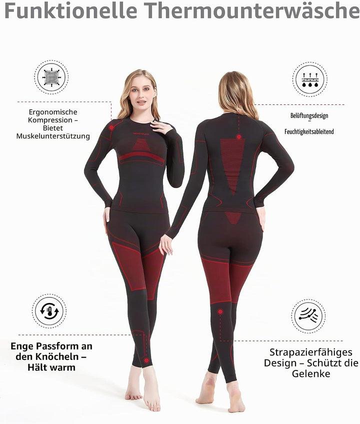 NOOYME Thermounterwäsche Damen Atmungsaktiv Thermowäsche Set Funktionswäsche Anti-bakteriell und Fle