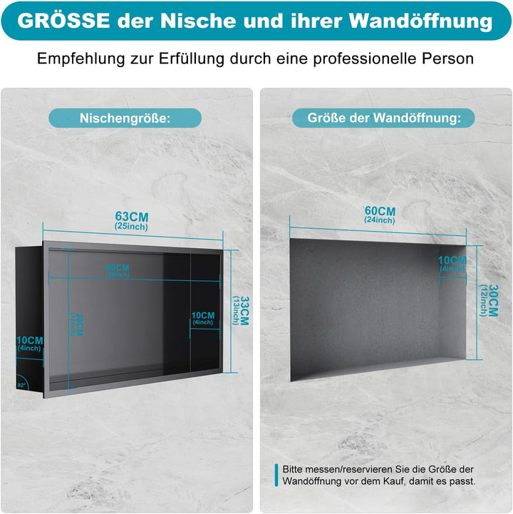 60 x 30 x 10cm, Wandnische Dusche Edelstahl Duschnische Einzelregal Lagerung für Badezimmer Nano Sil