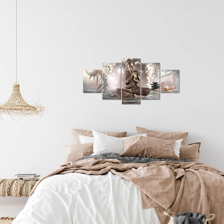 Runa Art Wandbilder Buddha Feng Shui 5 Teilig Bild auf Vlies Leinwand Deko Wohnzimmer Schlafzimmer S