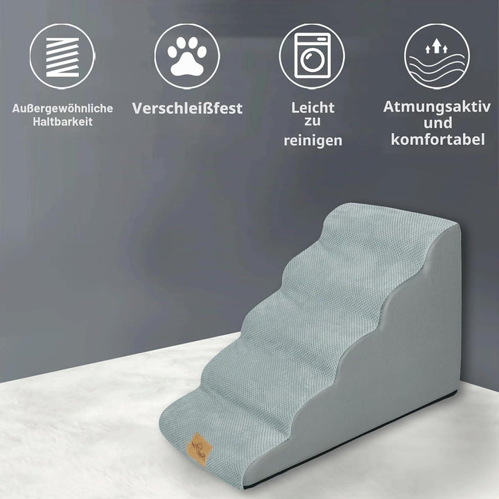 BingoPaw Haustiertreppe Hundetreppe 5 Stufen: Hundetreppe 56 cm Hoch Hunderampe für Bett und Sofa, B