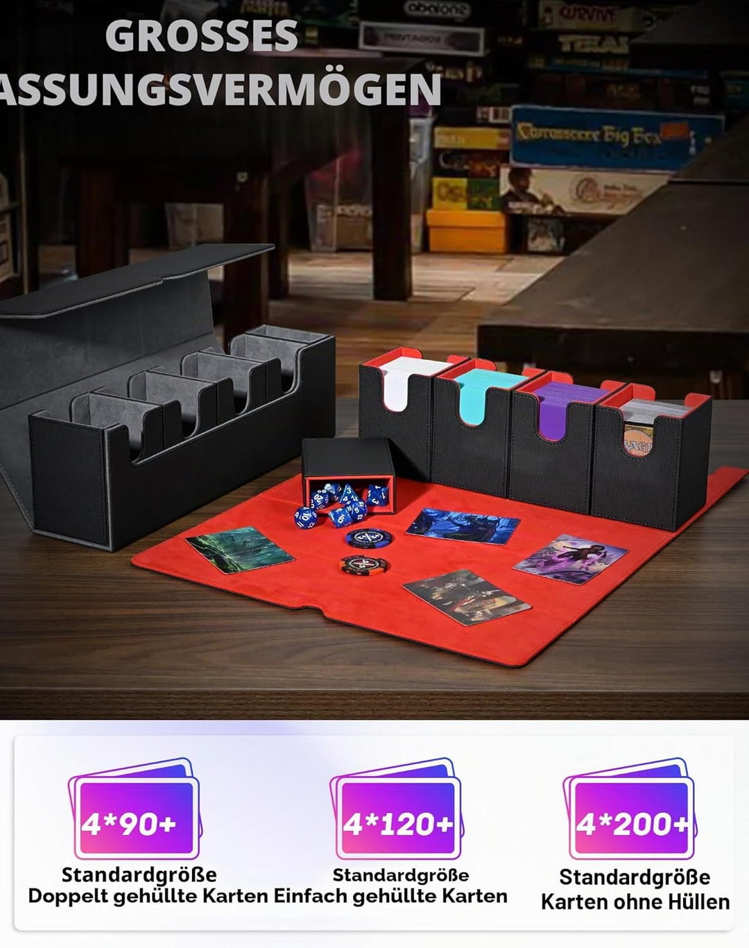 Sammelkarten Box mit Würfelablage für MTG,Premium-Kartenbox mit starkem Magnet zur Aufbewahrung für