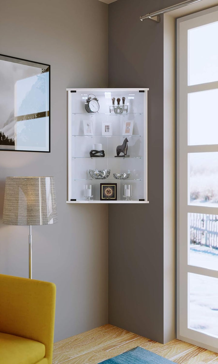 VCM Hängevitrine Wandvitrine Eckvitrine Glastür Vecko Weiss