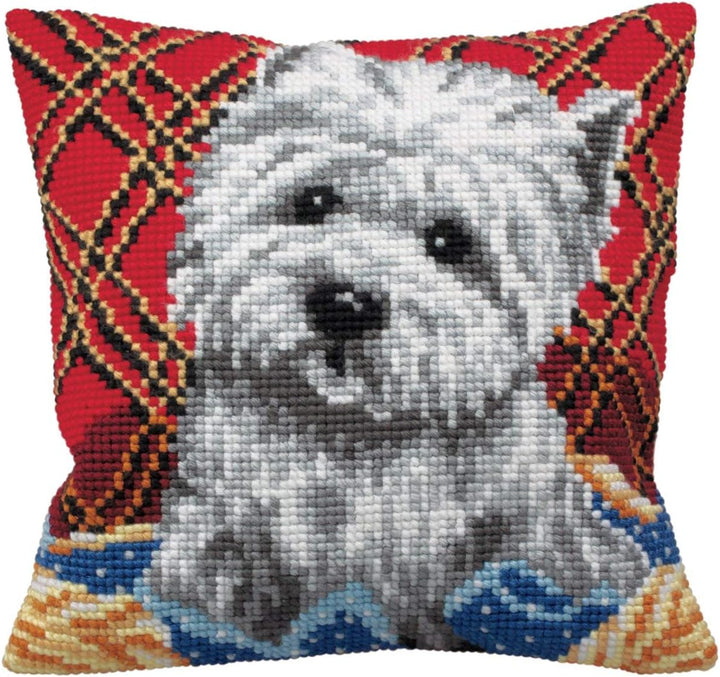CdA Kreuzstichkissen Bichon - Hund 5161, 40x40cm, Stickbild vorgezeichnet, Bichon
