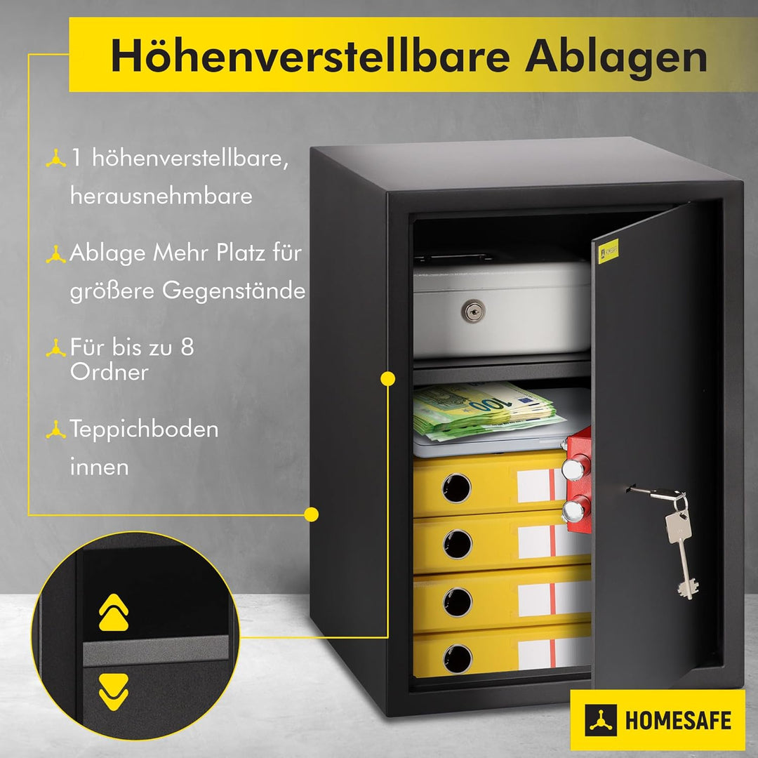 Homesafe HV50K Tresor Safe mit Schlüssel-Schloss, 50x35x35cm (HxWxD), Carbon Satin Schwarz, 50x35x35