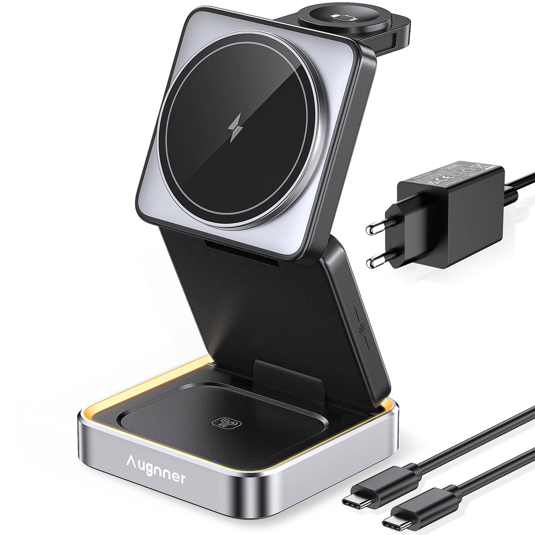 3 in 1 Induktive Ladestation Kompatibel mit MagSafe, Faltbar Kabelloses Ladegerät für Apple Watch un