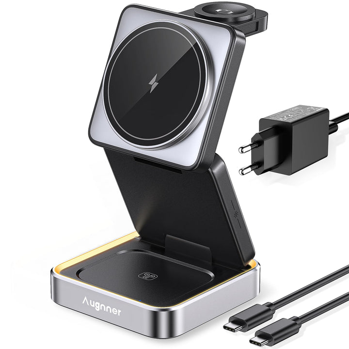 3 in 1 Induktive Ladestation Kompatibel mit MagSafe, Faltbar Kabelloses Ladegerät für Apple Watch un