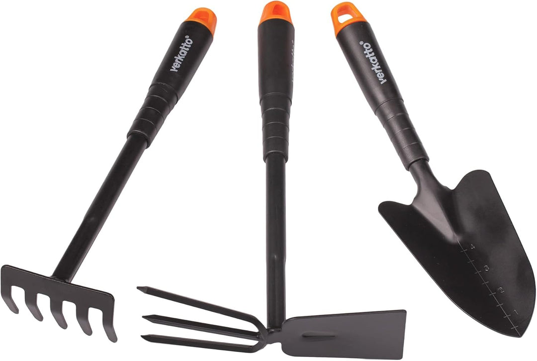 MIVOS 3-TLG Gartengeräte Set für Gartenpflege aus Stahl - Gartenwerkzeug Set mit Blumenkelle Handrec