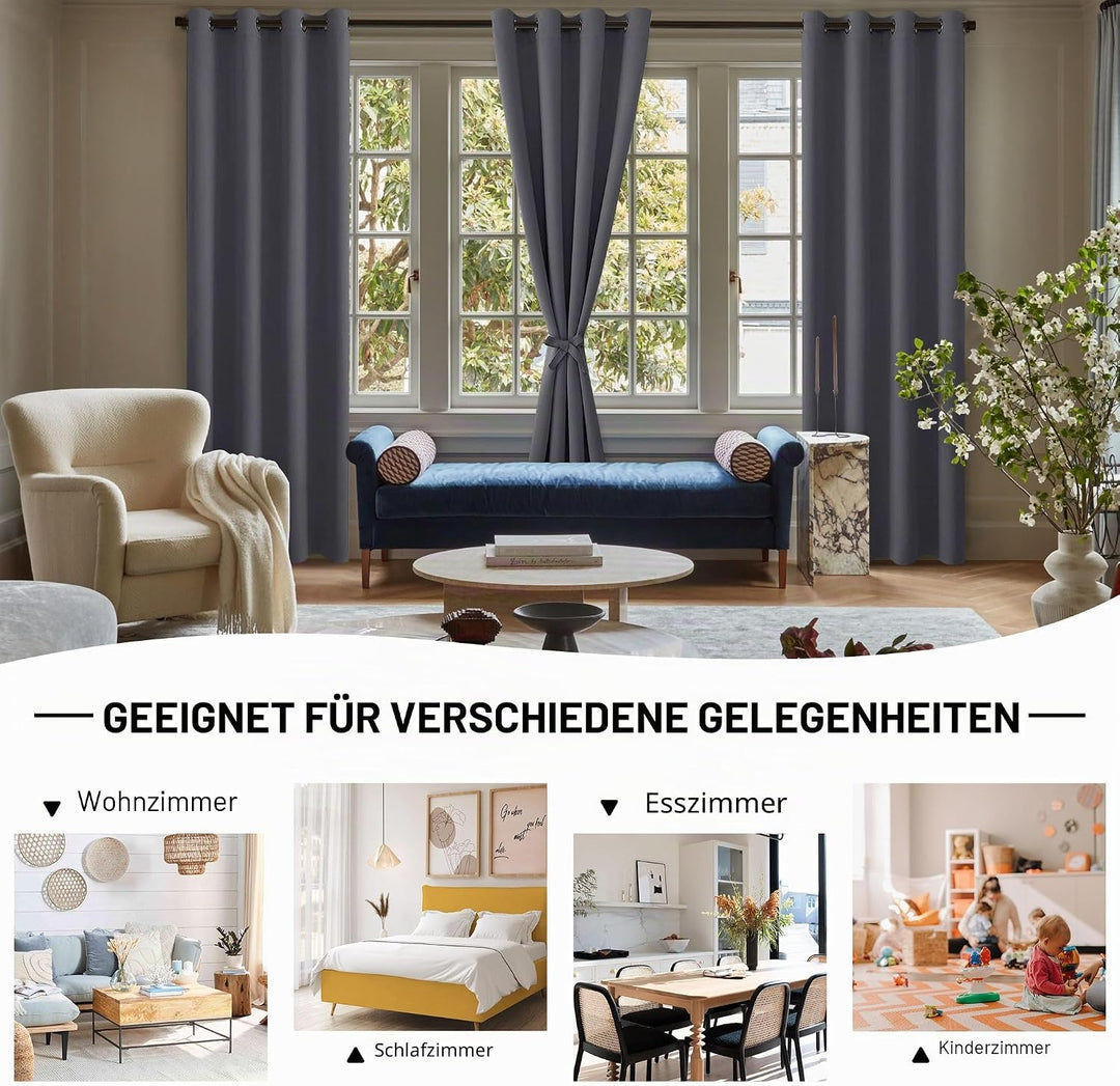 DWCN Vorhang Blickdicht Verdunkelungsgardinen mit Ösen 2 Stücke Thermogardine für Wohnzimmer, Schlaf